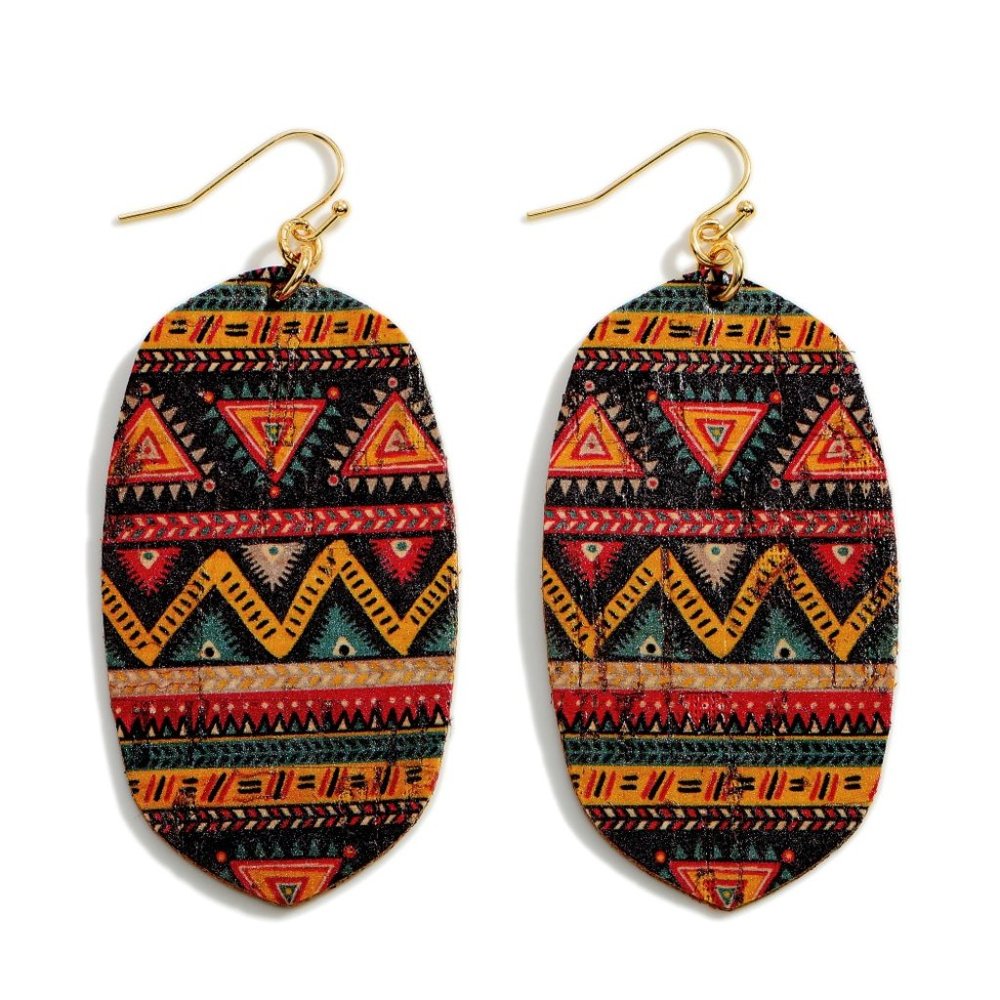NWT 1 Pair Cork Teardrop Earrings-Dark Aztec
